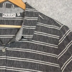 Habitat Clothes to Live in Linen Striped Button Up Shirt-Gray/White-Women Large